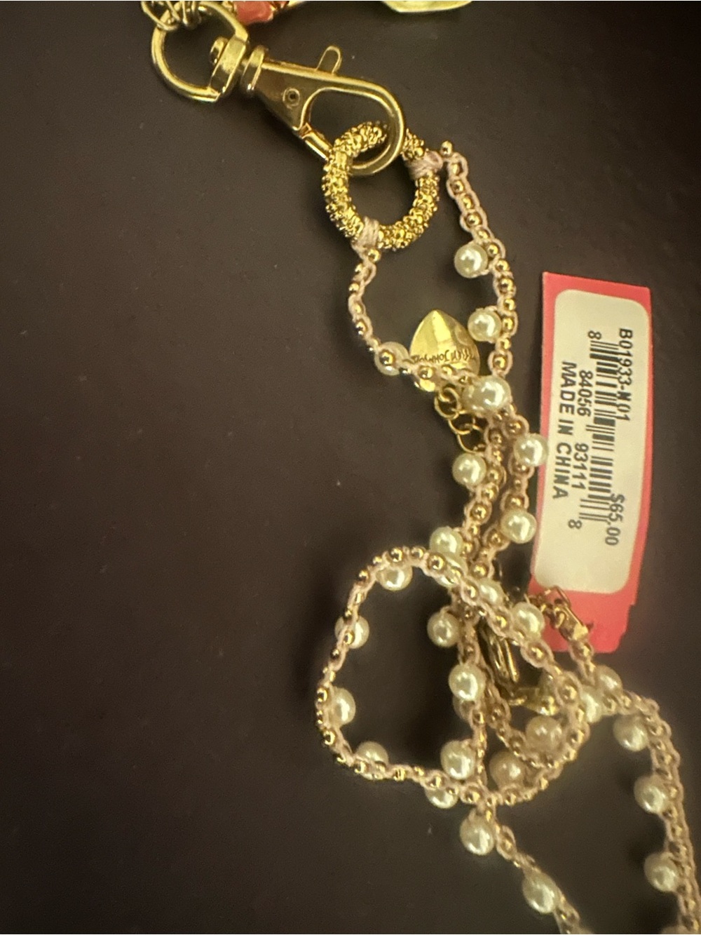 Betsey Johnson Tea Party Vintage Gold-Tone Necklace with Faux Pearls